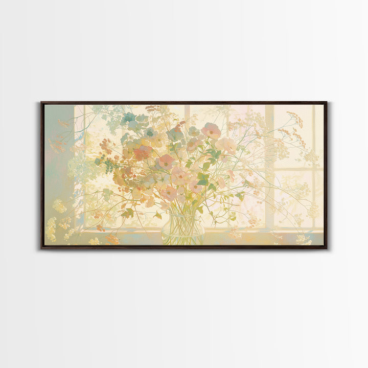 Classic Oil Painted Vase of Wildflowers Framed Canvas Print, General Fine Art, Digital Prints, Living Room Decor, Oil Painting, GEN-2x1-43