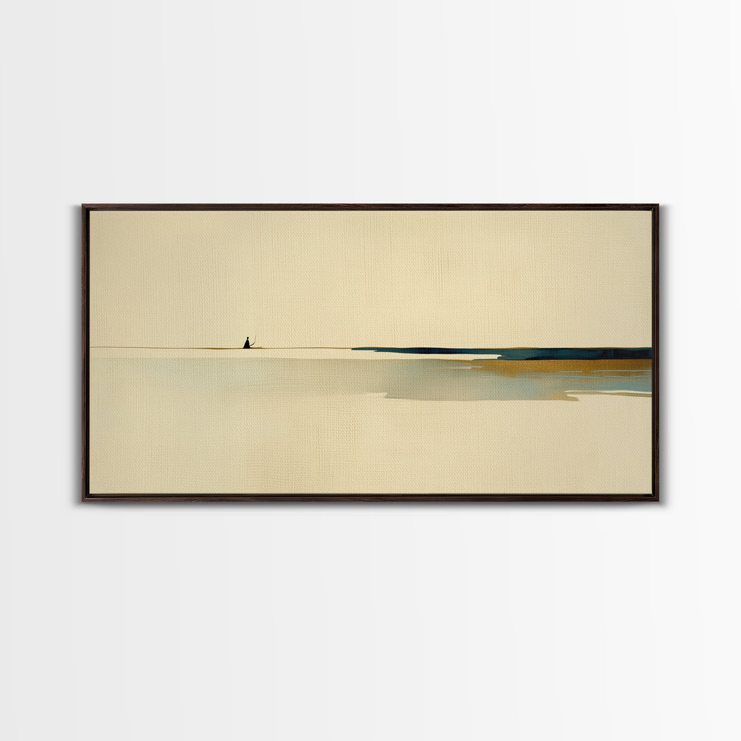 Minimal Black Line Figure on Textured Paper Canvas Print, General Fine Art, Canvas, Living Room Decor, Oil Painting, GEN-2x1-47