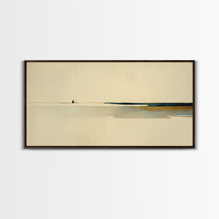 Minimal Black Line Figure on Textured Paper Canvas Print, General Fine Art, Canvas, Living Room Decor, Oil Painting, GEN-2x1-47