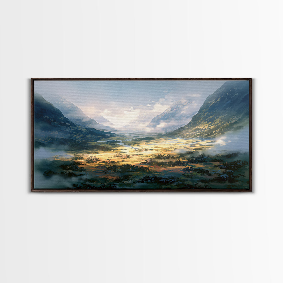 Misty Mountain Valley Canvas Print, General Fine Art, Art, Living Room Decor, Fine Art, Mid Century Modern, Original Painting, GEN-2x1-48