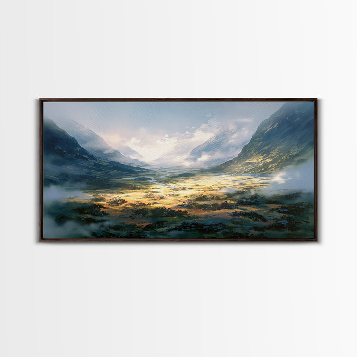 Misty Mountain Valley Canvas Print, General Fine Art, Art, Living Room Decor, Fine Art, Mid Century Modern, Original Painting, GEN-2x1-48