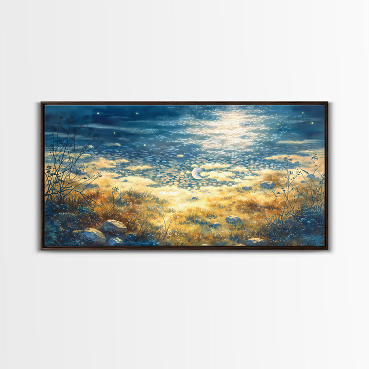 Dreamlike Moonlit Lake Canvas Print, General Fine Art, Art Prints, Living Room Decor, Fine Art, Wall Hanging, GEN-2x1-57