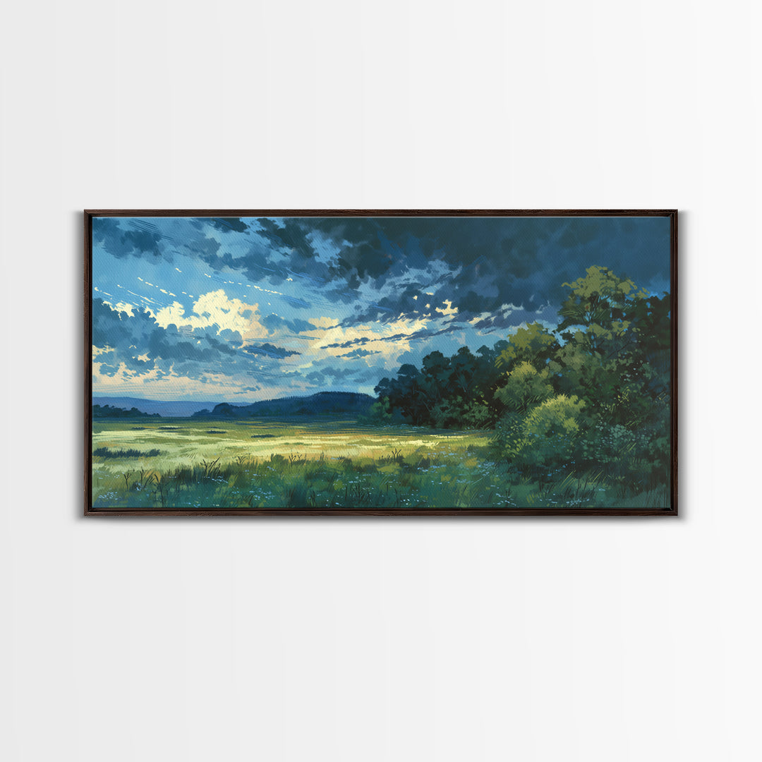 Sunlit Meadow with Loose Impressionist Brushwork Canvas Print, General Fine Art, Wall Decor, Living Room Decor, Fine Art, GEN-2x1-58
