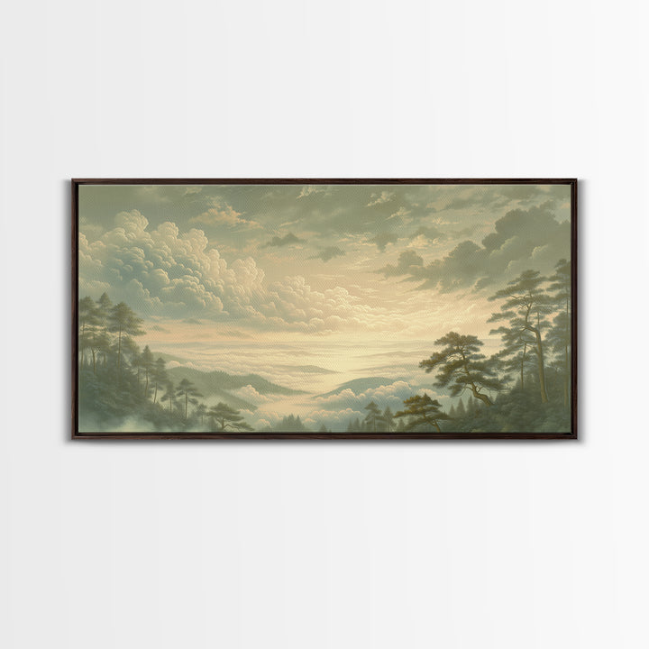 Romantic Cloudscape with Blush and Cream Tones Canvas Print, General Fine Art, Wall Art, Living Room Decor, Oil Painting, GEN-2x1-62
