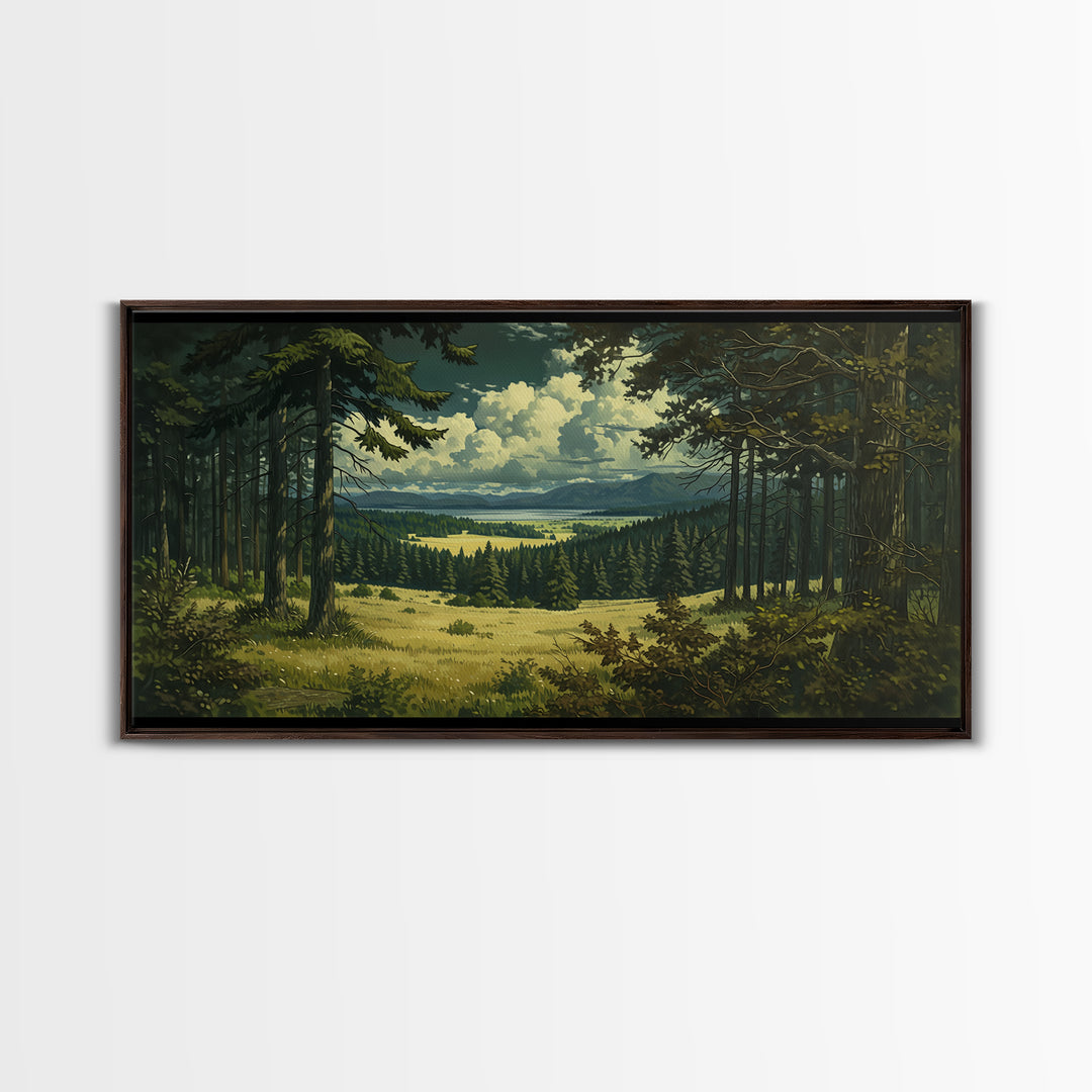 Moody Forest Clearing Canvas Print, General Fine Art, Mid Century Modern, Living Room Decor, Fine Art, Bedroom Decor, GEN-2x1-76