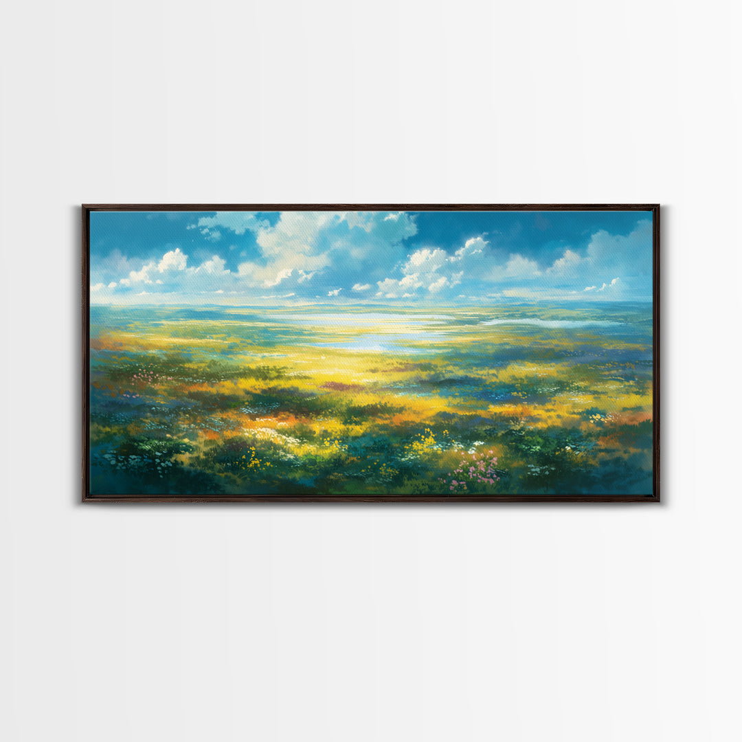 Sunlit Meadow with Loose Impressionist Brushwork Canvas Print, General Fine Art, Wall Decor, Living Room Decor, Fine Art, GEN-2x1-82