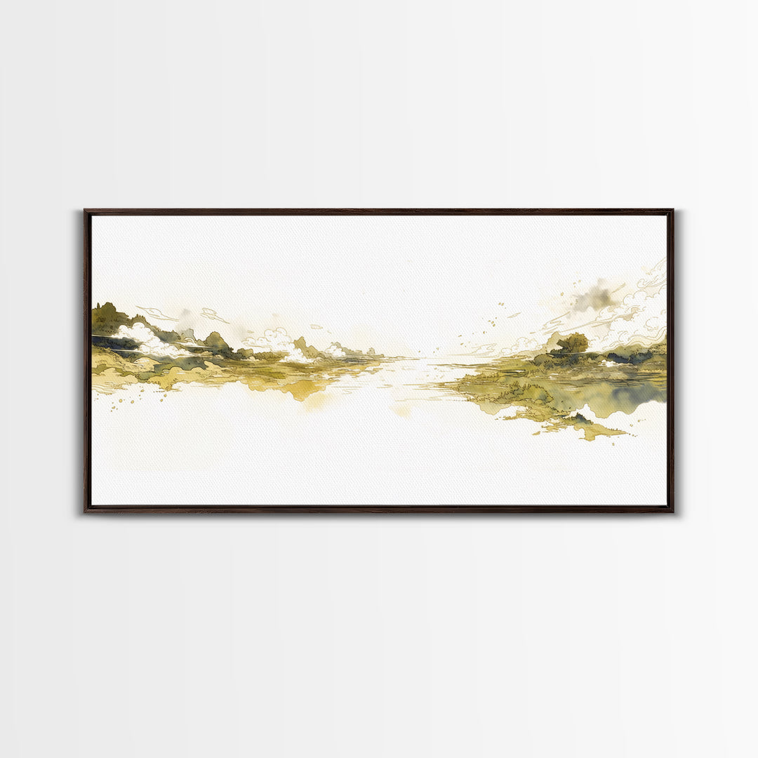 Elegant Ink Wash Landscape Framed Canvas Print, General Fine Art, Printable Wall Art, Living Room Decor, Fine Art, GEN-2x1-88