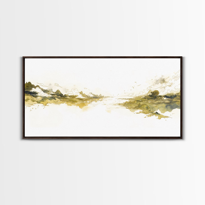 Elegant Ink Wash Landscape Framed Canvas Print, General Fine Art, Printable Wall Art, Living Room Decor, Fine Art, GEN-2x1-88