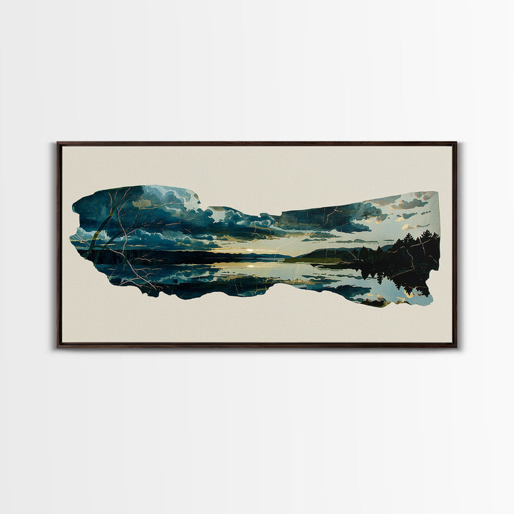 Quiet Abstract River Shape Framed Canvas Print, General Fine Art, Canvas, Living Room Decor, Abstract Art, Canvas Art, GEN-2x1-92