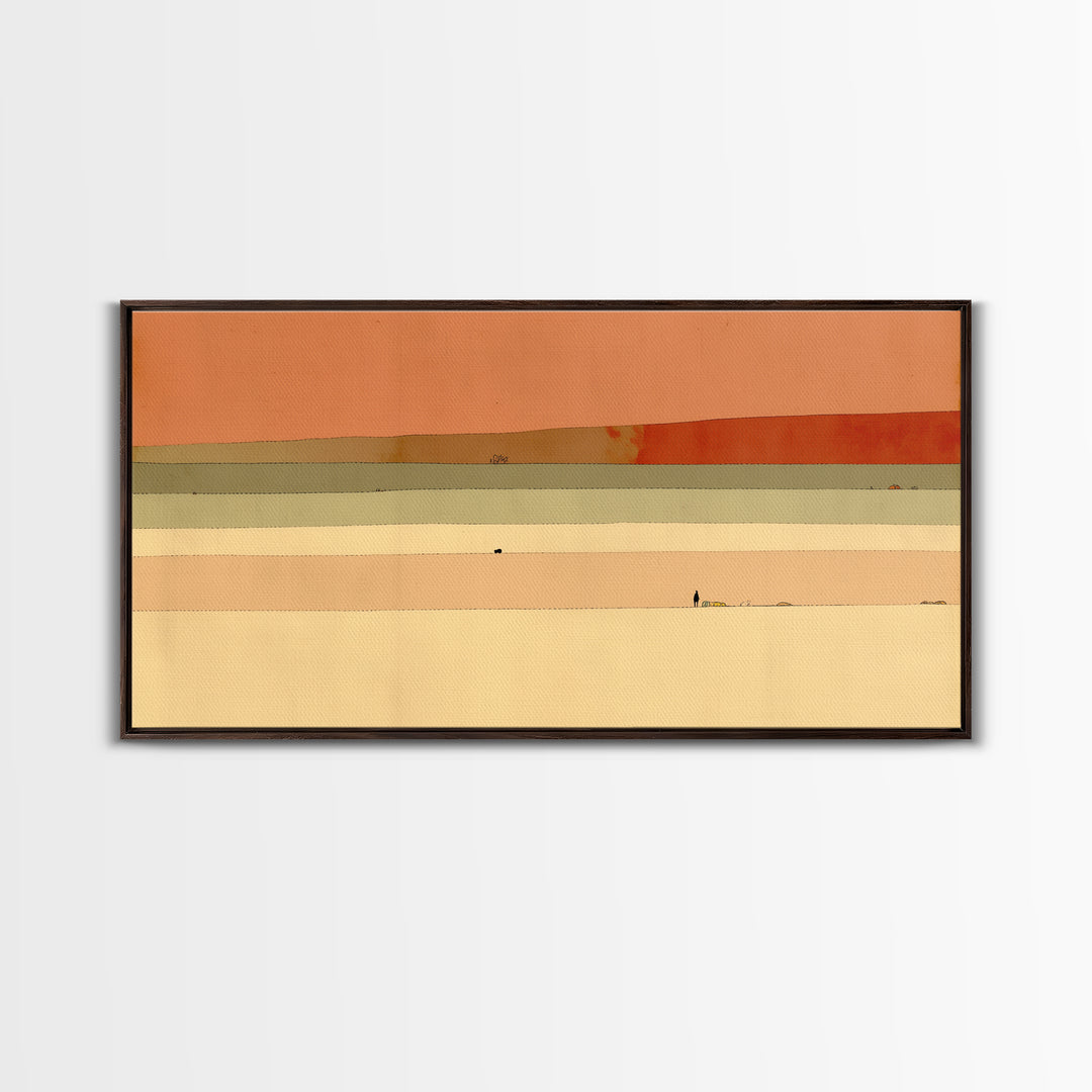 Minimal Black Line Figure on Textured Paper Framed Canvas Print, General Fine Art, Neutral Decor, Living Room Decor, Fine Art, GEN-2x1-95