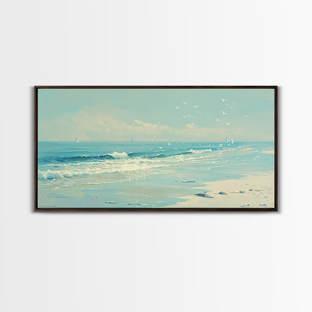Coastal Water Study Framed Canvas Print, General Fine Art, Digital Wall Art, Living Room Decor, Fine Art, Neutral Decor, GEN-2x1-97