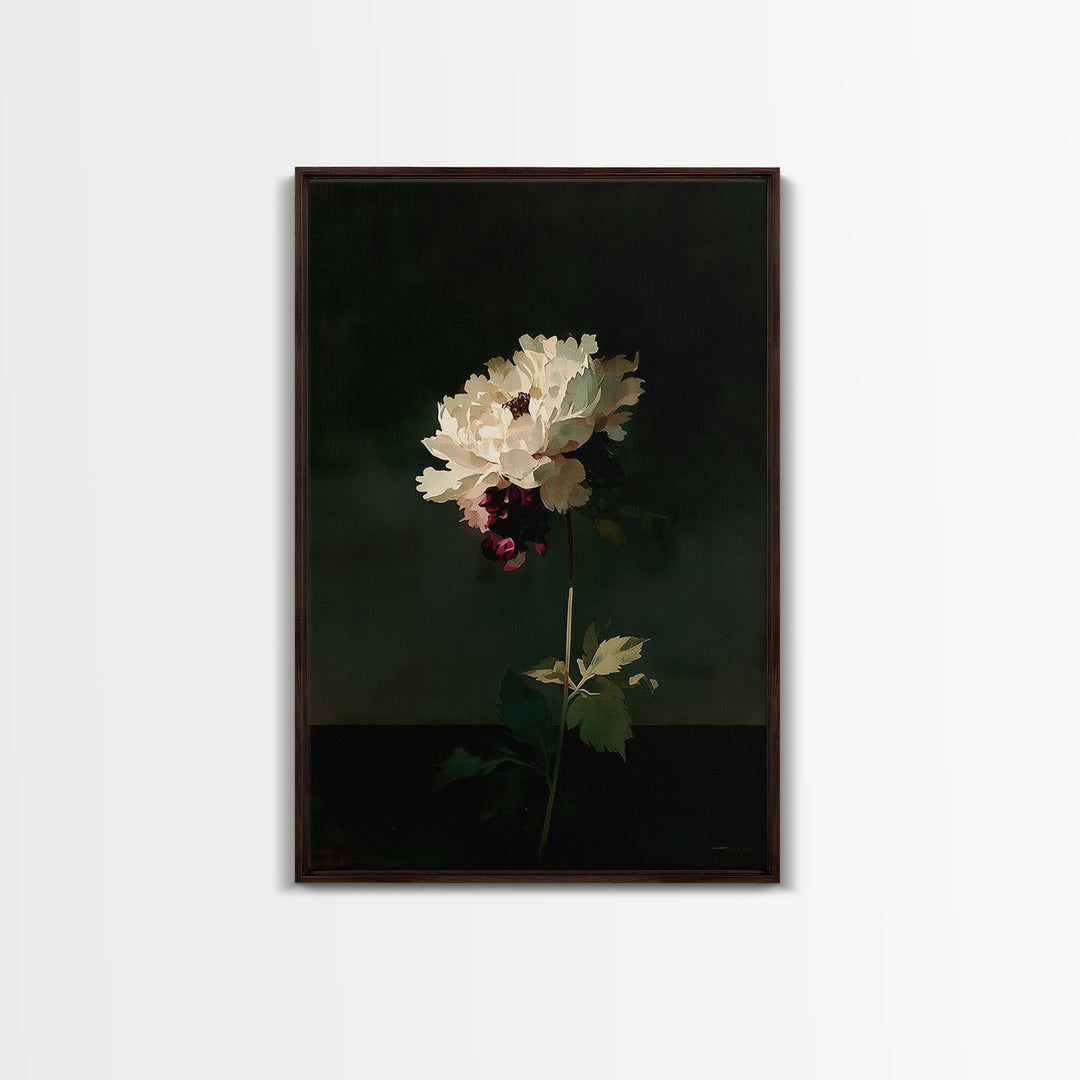 Single Sculptural Flower on a Dark Ground Framed Canvas Print, General Fine Art, Digital Art, Living Room Decor, Fine Art, GEN-2x3-17