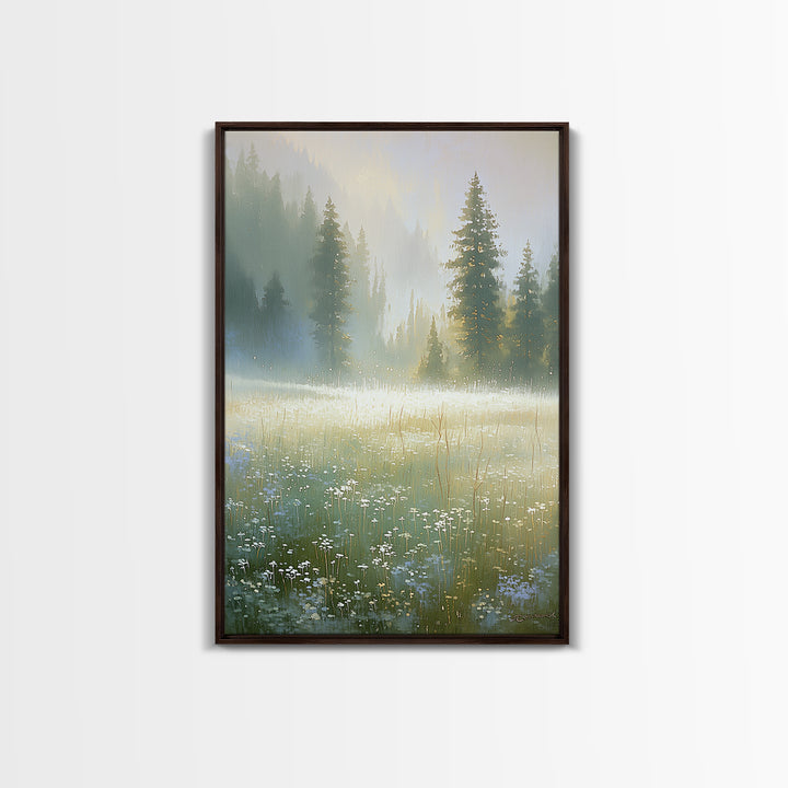 Sunlit Meadow with Loose Impressionist Brushwork Framed Canvas Print, General Fine Art, Poster, Living Room Decor, Fine Art, GEN-2x3-22