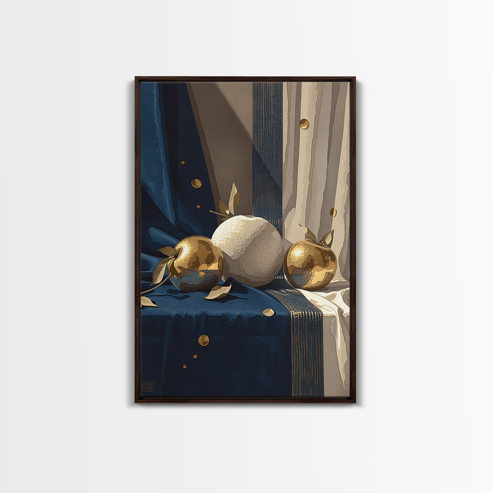 Simple Still Life of Fruit and Linen Framed Canvas Print, General Fine Art, Modern Decor, Living Room Decor, Abstract Art, GEN-2x3-24