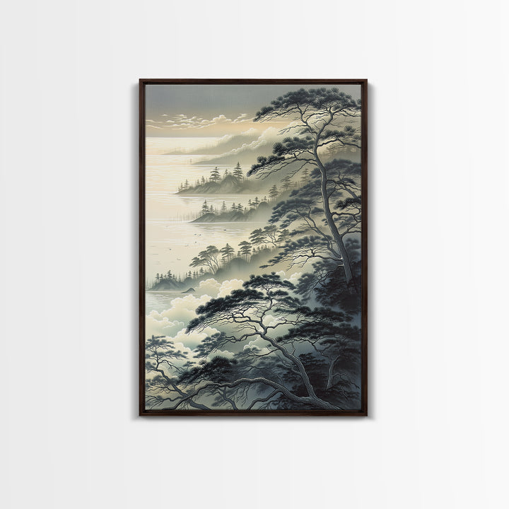 Elegant Ink Wash Landscape Framed Canvas Print, General Fine Art, Wall Hanging, Living Room Decor, Oil Painting, GEN-2x3-28