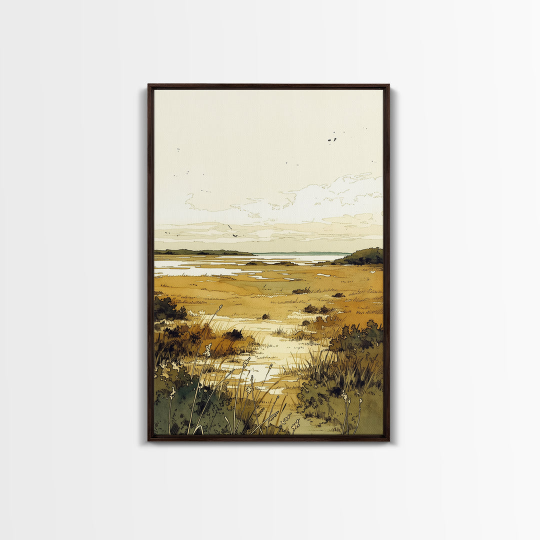 Elegant Ink Wash Landscape Framed Canvas Print, General Fine Art, Contemporary Art, Living Room Decor, Fine Art, GEN-2x3-4