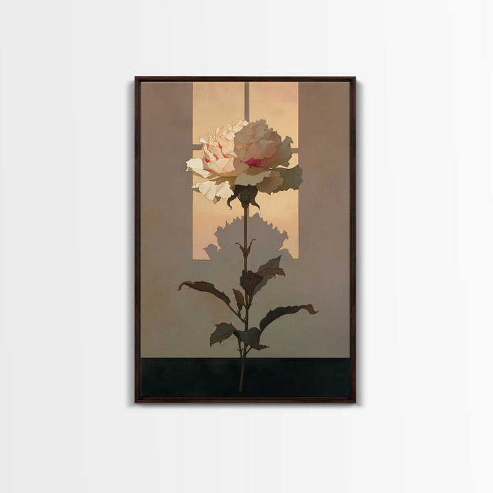 Single Sculptural Flower on a Dark Ground Framed Canvas Print, General Fine Art, Digital Art, Living Room Decor, Fine Art, GEN-2x3-41