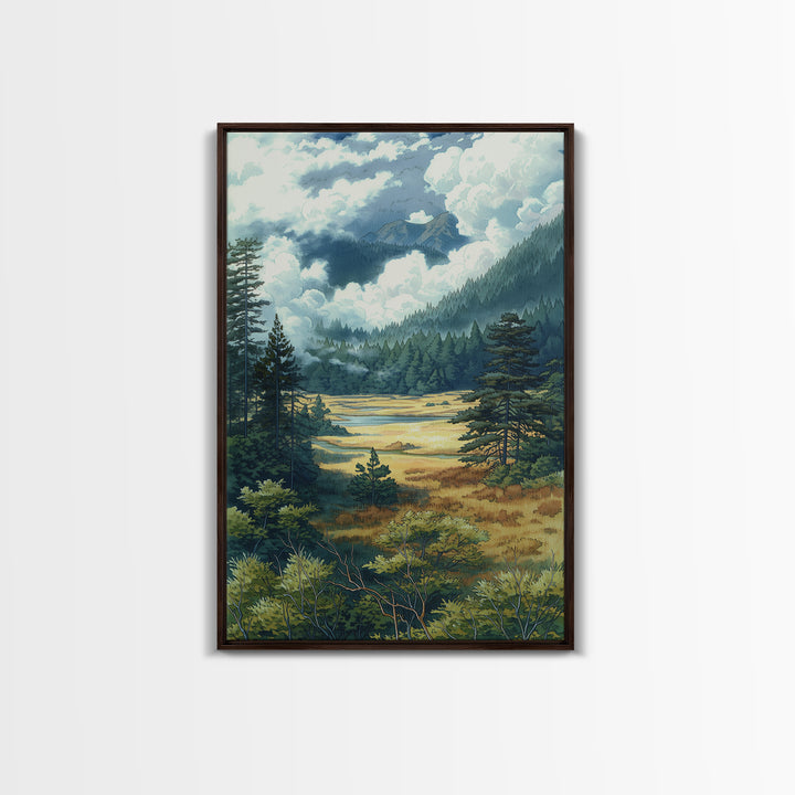 Moody Forest Clearing Framed Canvas Print, General Fine Art, Wall Decor, Living Room Decor, Fine Art, Original Painting, GEN-2x3-64