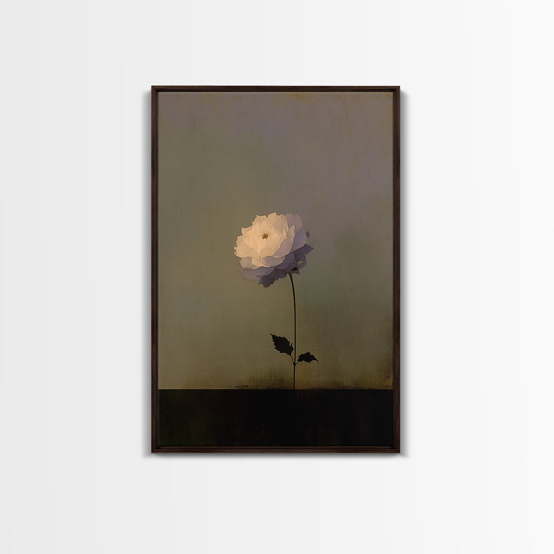 Single Sculptural Flower on a Dark Ground Canvas Print, General Fine Art, Original Painting, Living Room Decor, Oil Painting, GEN-2x3-65