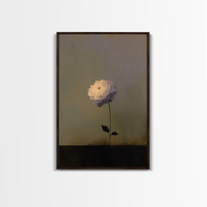 Single Sculptural Flower on a Dark Ground Canvas Print, General Fine Art, Original Painting, Living Room Decor, Oil Painting, GEN-2x3-65