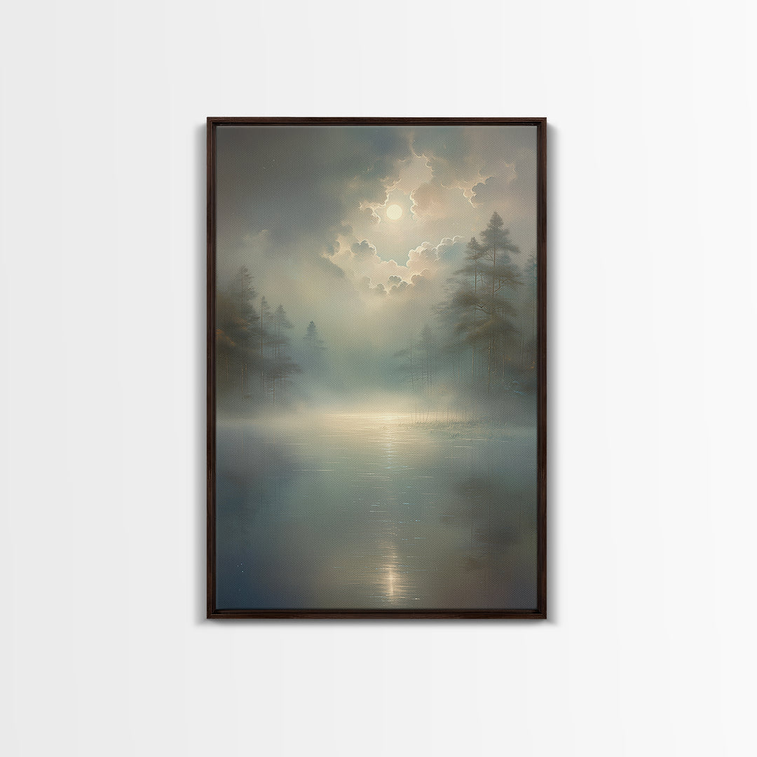 Dreamlike Moonlit Lake Framed Canvas Print, General Fine Art, Oil Painting, Living Room Decor, Fine Art, Gallery Decor, GEN-2x3-69