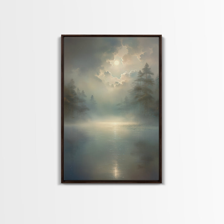 Dreamlike Moonlit Lake Framed Canvas Print, General Fine Art, Oil Painting, Living Room Decor, Fine Art, Gallery Decor, GEN-2x3-69