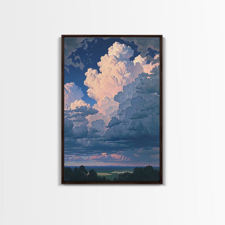 Romantic Cloudscape with Blush and Cream Tones Framed Canvas Print, General Fine Art, Print, Living Room Decor, Watercolor Art, GEN-2x3-74