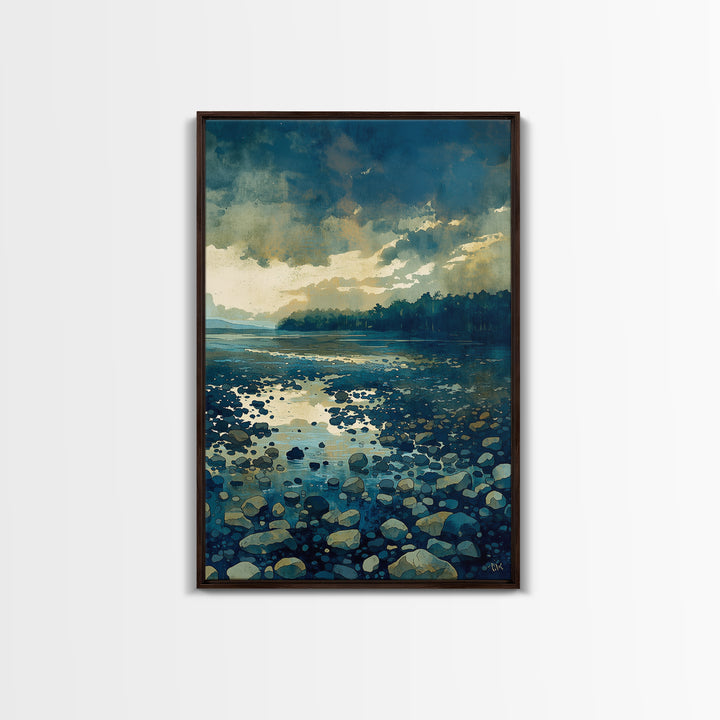 Quiet Abstract River Shape Framed Canvas Print, General Fine Art, Bedroom Decor, Living Room Decor, Abstract Art, GEN-2x3-8