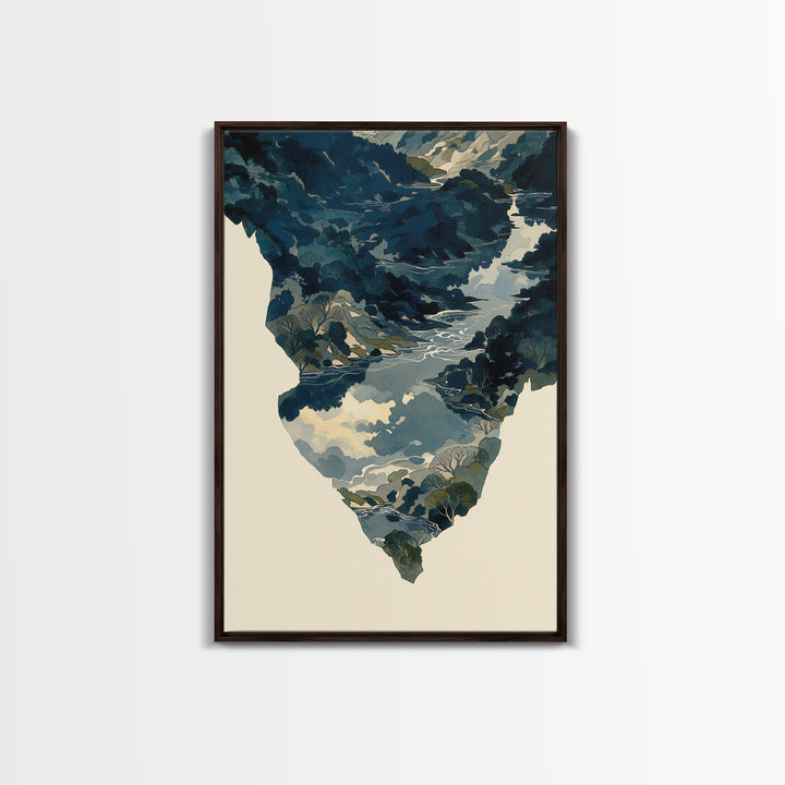 Quiet Abstract River Shape Framed Canvas Print, General Fine Art, Print, Living Room Decor, Abstract Art, Art Deco, GEN-2x3-80