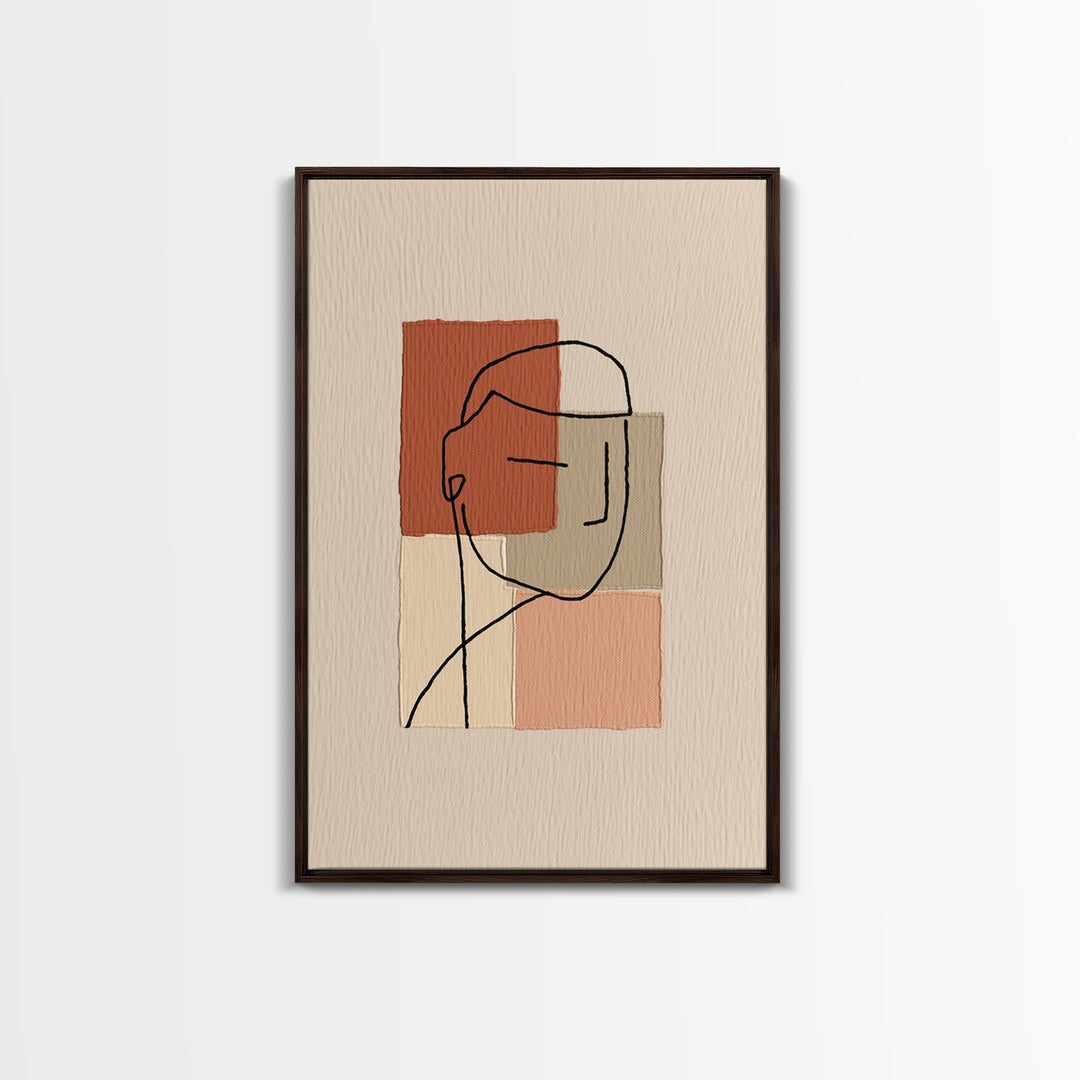 Minimal Black Line Figure on Textured Paper Framed Canvas Print, General Fine Art, Canvas Wall Art, Living Room Decor, Fine Art, GEN-2x3-83