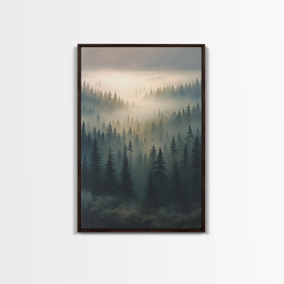 Moody Forest Clearing Framed Canvas Print, General Fine Art, Mid Century Modern, Living Room Decor, Fine Art, GEN-2x3-88