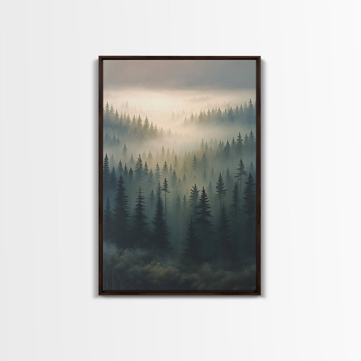 Moody Forest Clearing Framed Canvas Print, General Fine Art, Mid Century Modern, Living Room Decor, Fine Art, GEN-2x3-88