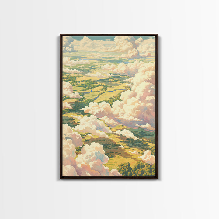 Romantic Cloudscape with Blush and Cream Tones Framed Canvas Print, General Fine Art, Print, Living Room Decor, Watercolor Art, GEN-2x3-98