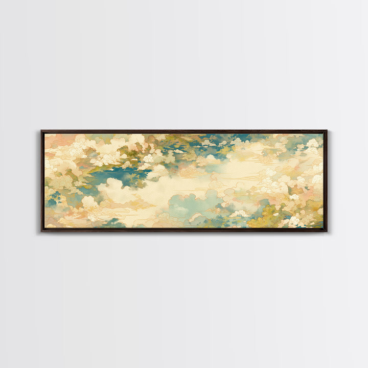 Romantic Cloudscape with Blush and Cream Tones Framed Canvas Print, General Fine Art, Painting, Living Room Decor, Fine Art, GEN-3x1-10