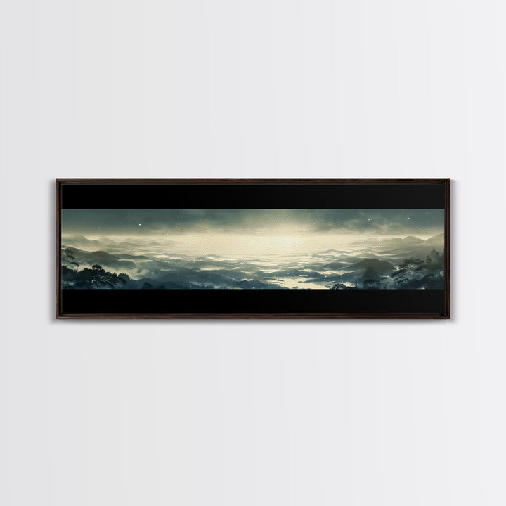 Elegant Ink Wash Landscape Framed Canvas Print, General Fine Art, Framed Wall Art, Living Room Decor, Watercolor Art, GEN-3x1-12
