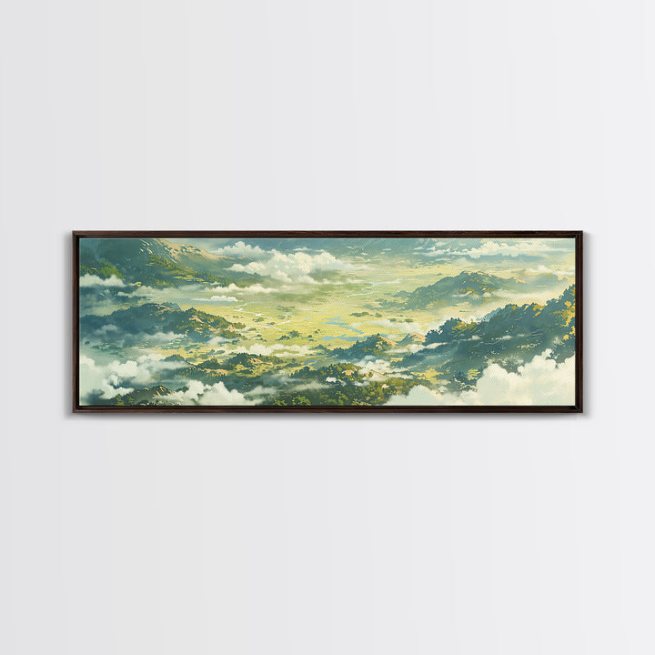 Misty Mountain Valley Canvas Print, General Fine Art, Abstract Art, Living Room Decor, Oil Painting, Textured Painting, GEN-3x1-20