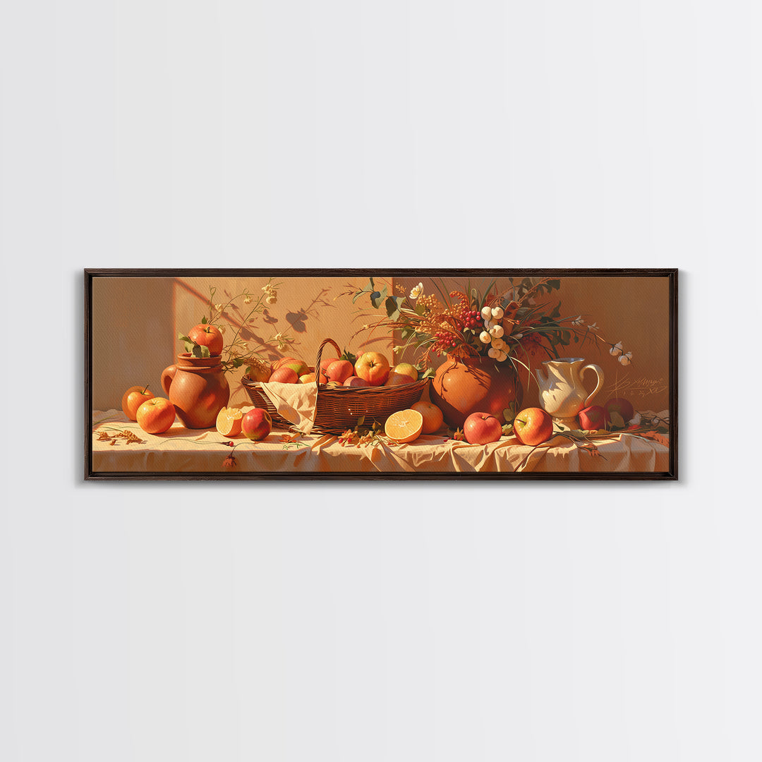 Simple Still Life of Fruit and Linen Framed Canvas Print, General Fine Art, Digital Print, Living Room Decor, Abstract Art, GEN-3x1-32