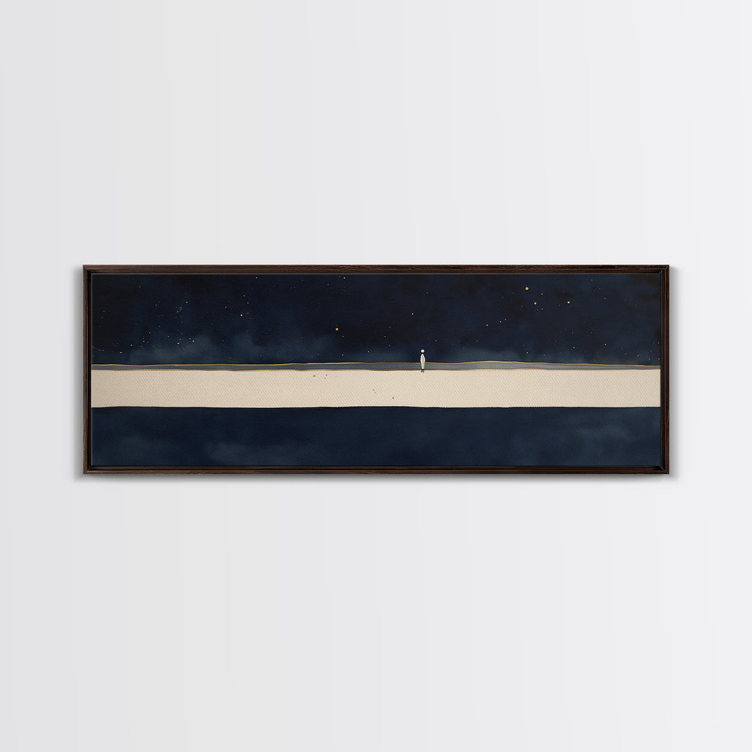 Minimal Black Line Figure on Textured Paper Canvas Print, General Fine Art, Painting, Living Room Decor, Fine Art, GEN-3x1-43