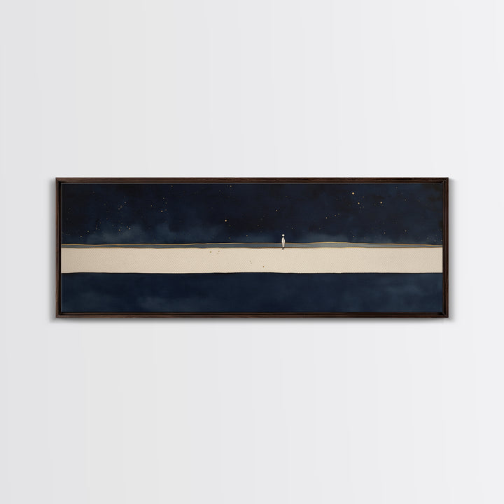 Minimal Black Line Figure on Textured Paper Canvas Print, General Fine Art, Painting, Living Room Decor, Fine Art, GEN-3x1-43