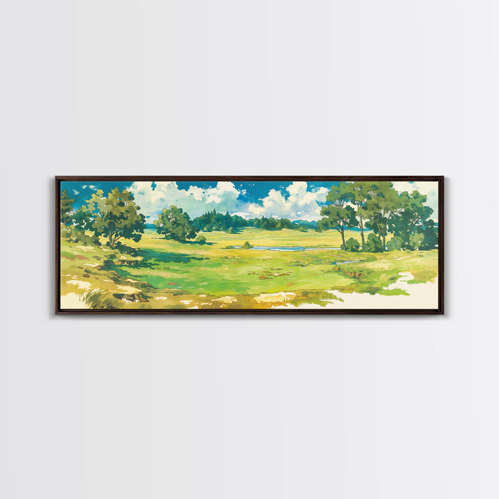 Sunlit Meadow with Loose Impressionist Brushwork Canvas Print, General Fine Art, Canvas Art, Living Room Decor, Fine Art, GEN-3x1-54