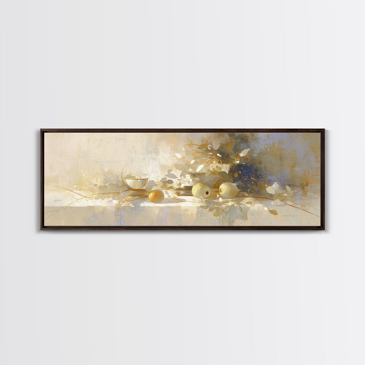 Simple Still Life of Fruit and Linen Framed Canvas Print, General Fine Art, Minimalist Decor, Living Room Decor, Fine Art, GEN-3x1-56