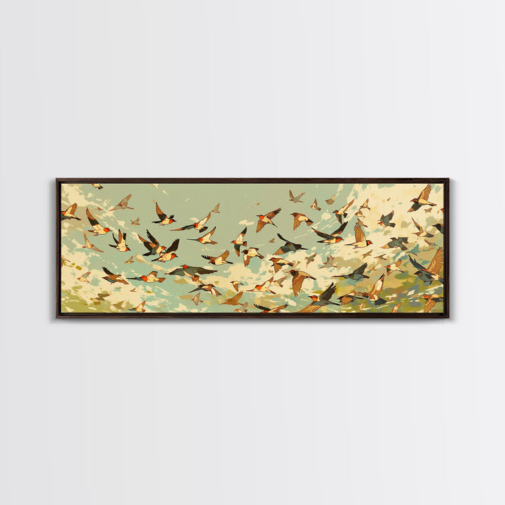 Minimal Birds in Flight over an Open Canvas Print, General Fine Art, Boho Decor, Living Room Decor, Oil Painting, GEN-3x1-62