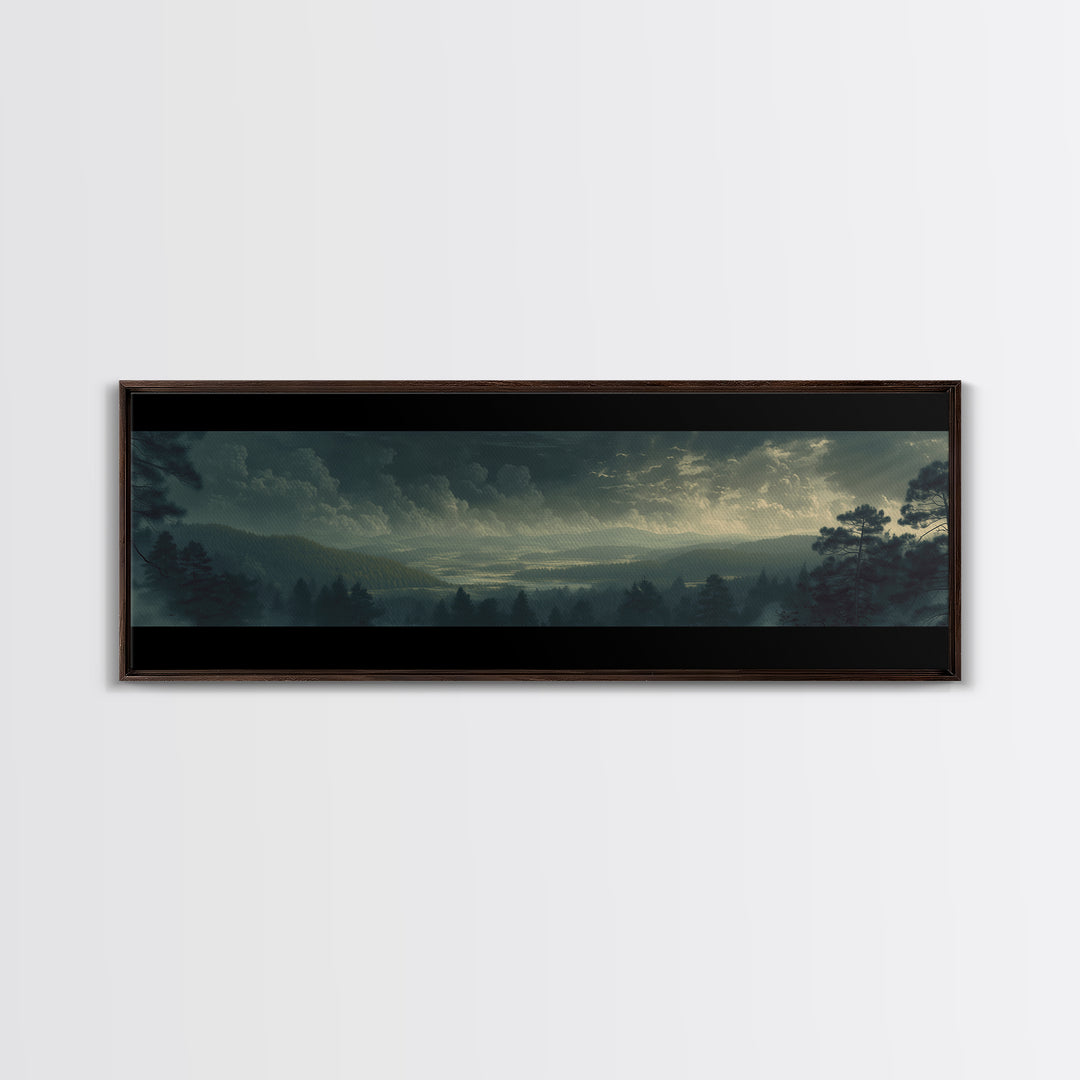 Moody Forest Clearing Framed Canvas Print, General Fine Art, Poster, Living Room Decor, Fine Art, Wall Art Prints, GEN-3x1-72