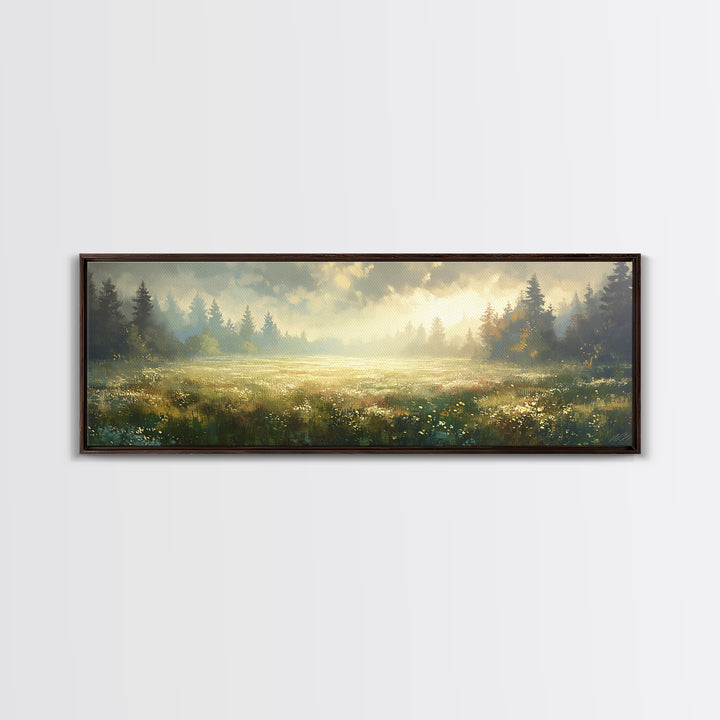 Sunlit Meadow with Loose Impressionist Brushwork Canvas Print, General Fine Art, Digital Prints, Living Room Decor, GEN-3x1-78
