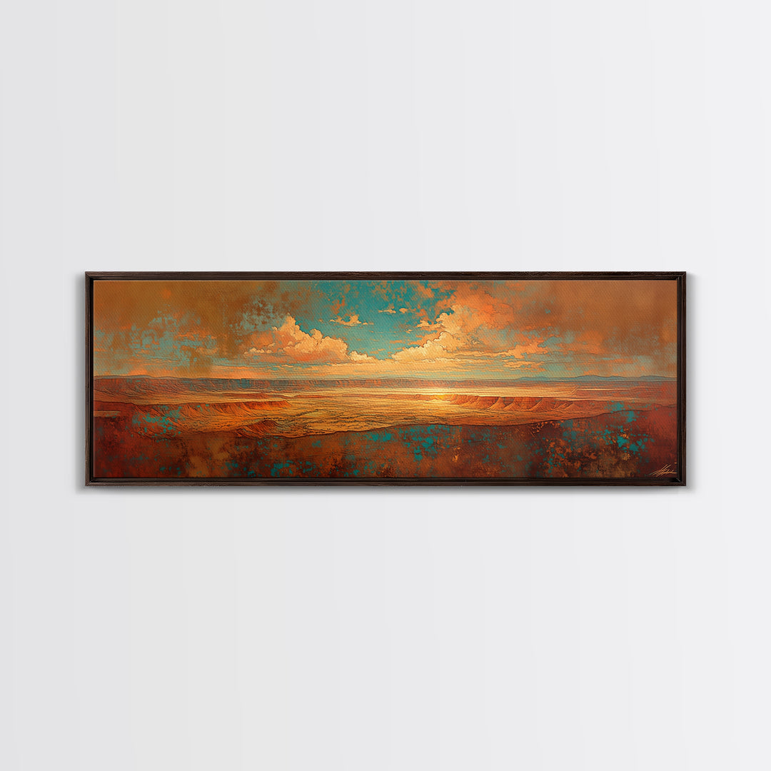 Serene Desert Horizon Framed Canvas Print, General Fine Art, Mid Century Modern, Living Room Decor, Fine Art, GEN-3x1-9