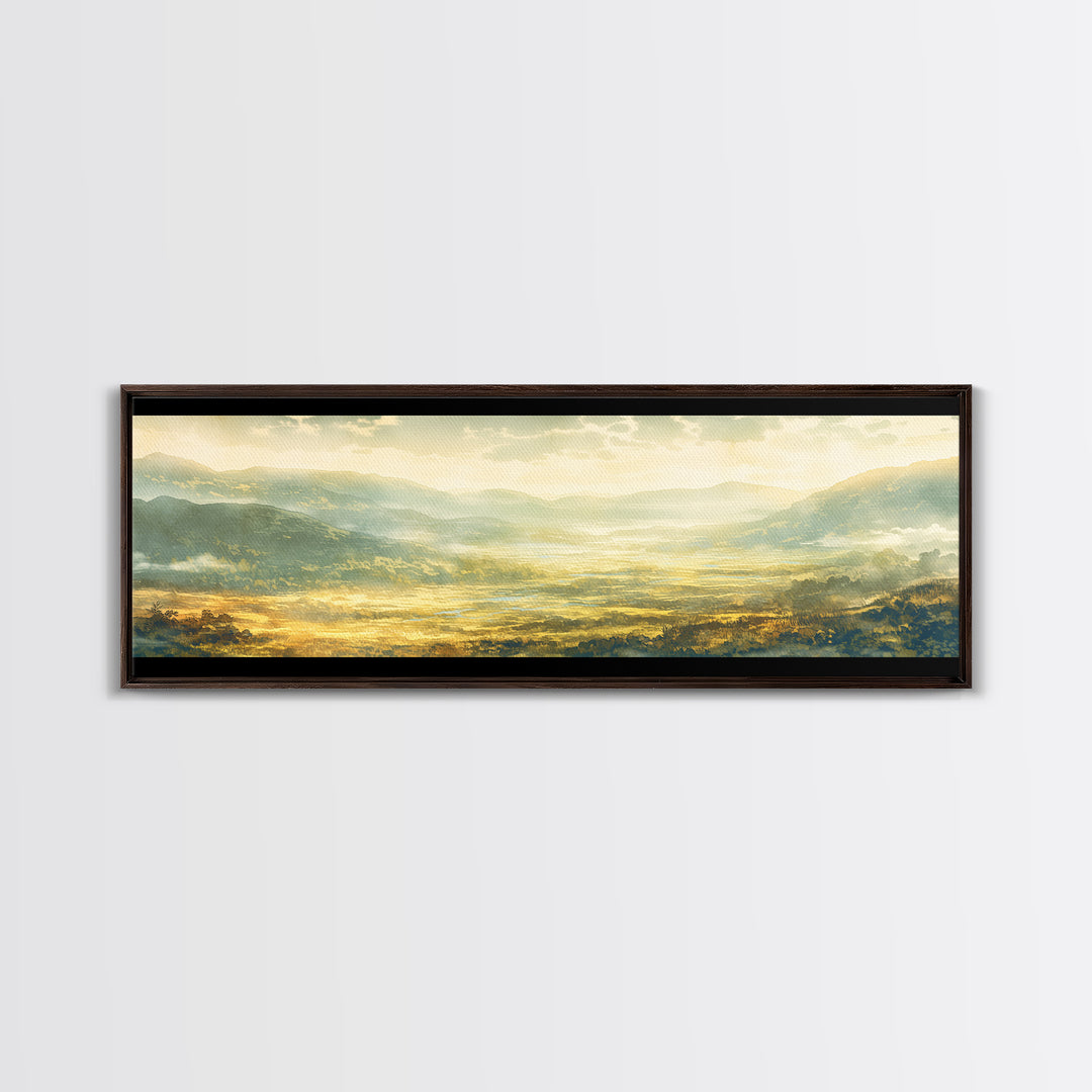 Misty Mountain Valley Canvas Print, General Fine Art, Decor, Living Room Decor, Fine Art, Digital Wall Art, Large Wall Art, GEN-3x1-92