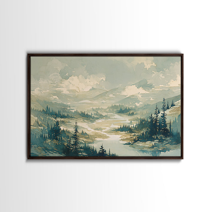 Quiet Abstract River Shape Framed Canvas Print, General Fine Art, Large Wall Art, Living Room Decor, Abstract Art, GEN-3x2-28