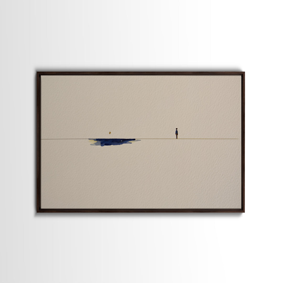 Minimal Black Line Figure on Textured Paper Canvas Print, General Fine Art, Statement Artwork, Living Room Decor, GEN-3x2-31