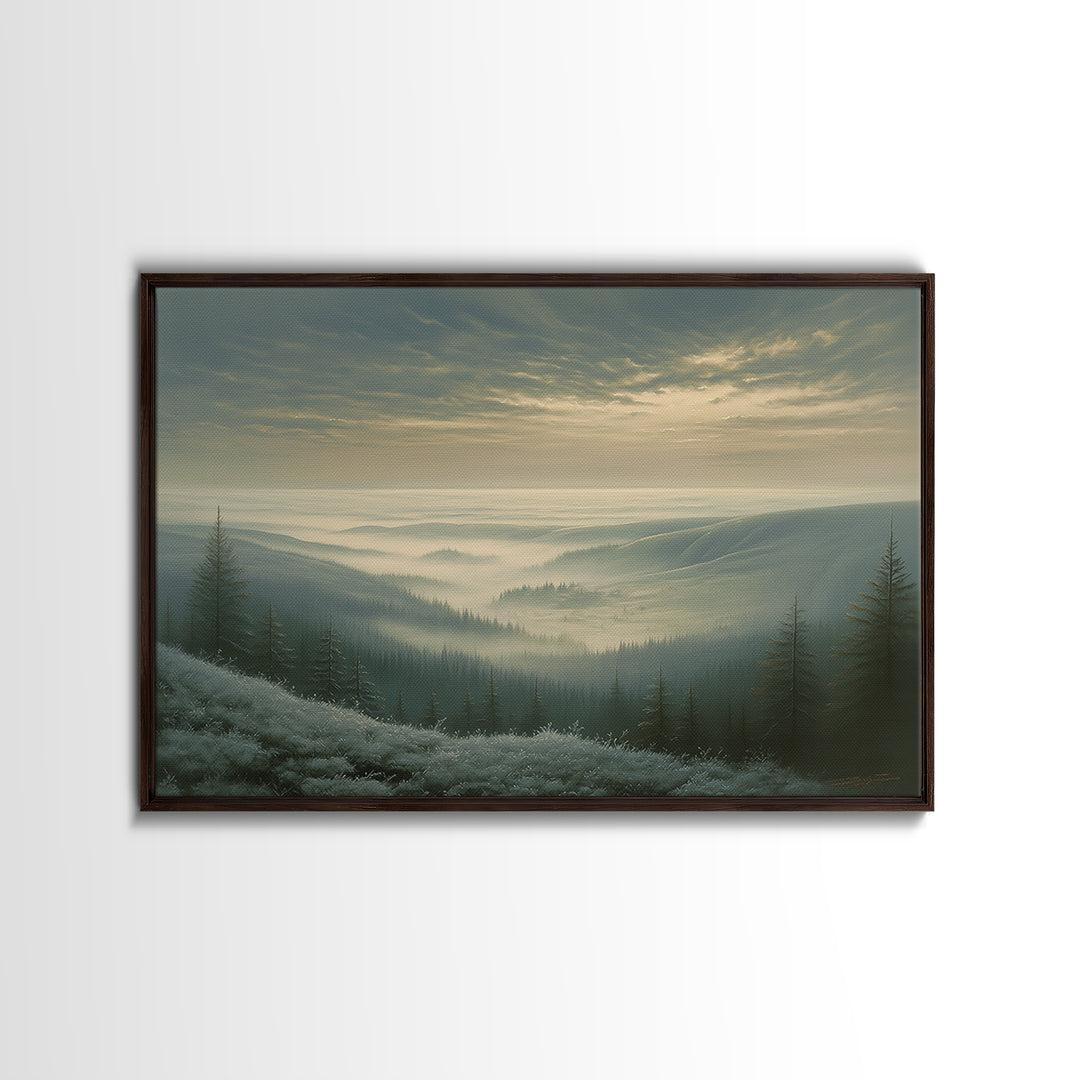 Misty Mountain Valley Canvas Print, General Fine Art, Abstract Art, Living Room Decor, Oil Painting, Textured Painting, GEN-3x2-32
