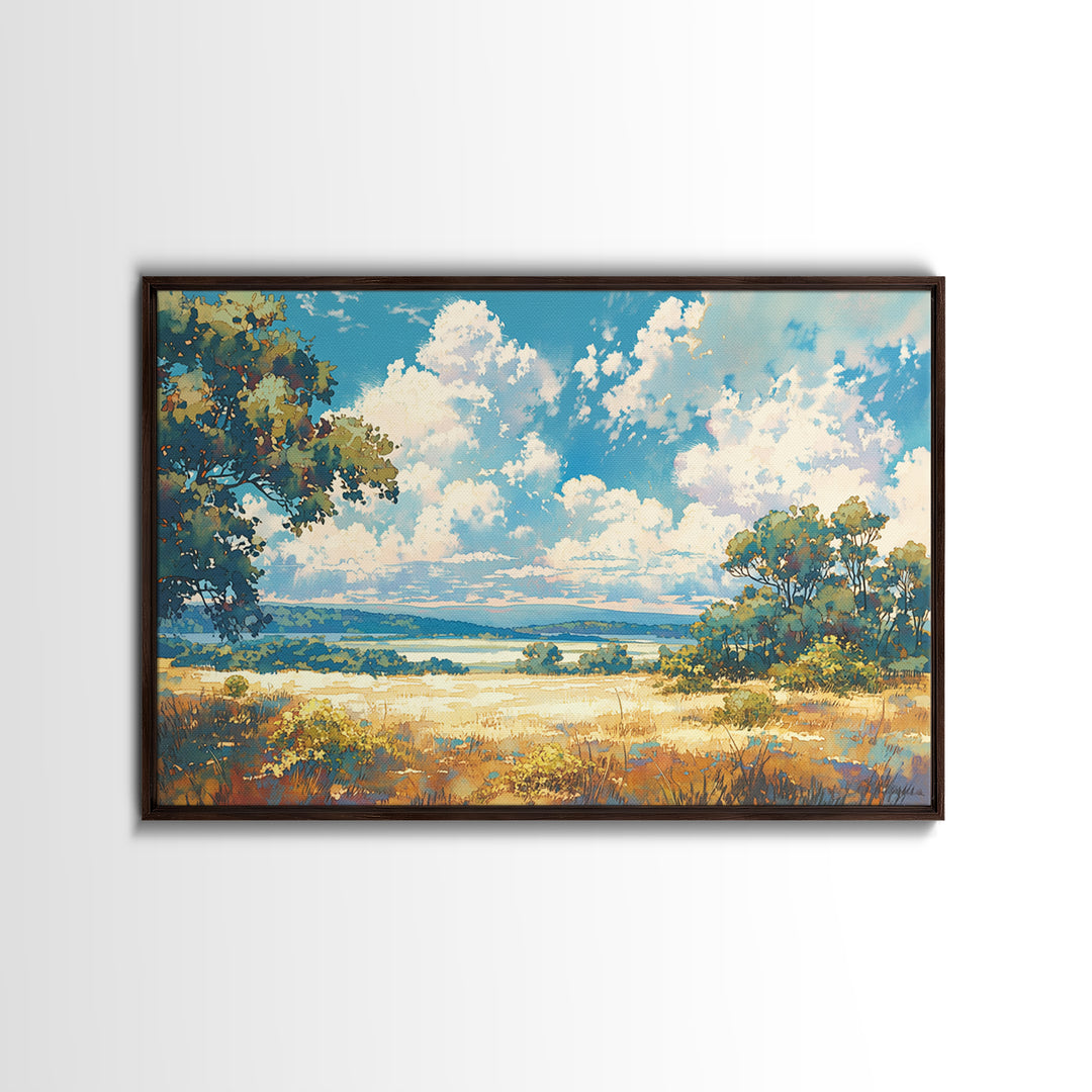 Sunlit Meadow with Loose Impressionist Brushwork Canvas Print, General Fine Art, Digital Wall Art, Living Room Decor, Fine Art, GEN-3x2-42